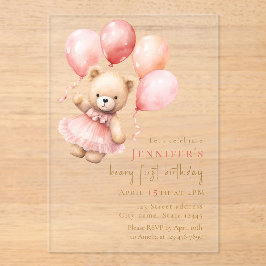Invitaciones Acrílicas Luxury Acrylic Beary First Birthday Invitation 