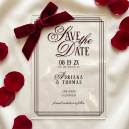 Invitaciones Acrílicas Luxury Burgundy Calligraphy Wedding Save The Date