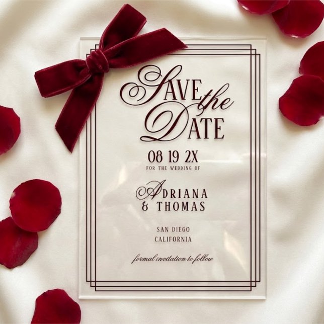 Invitaciones Acrílicas Luxury Burgundy Calligraphy Wedding Save The Date (Subido por el creador)