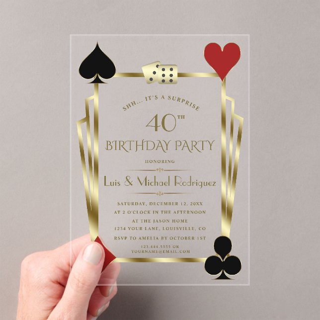 Invitaciones Acrílicas Luxury Casino Night Las Vegas Poker Birthday (Insitu (portátil))