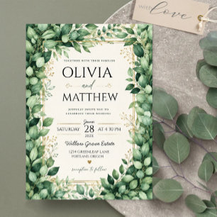 Invitaciones Acrílicas Luxury Eucalyptus Greenery Gold Botanical Frame