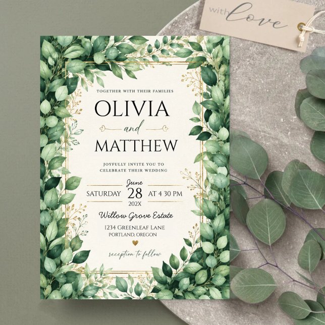 Invitaciones Acrílicas Luxury Eucalyptus Greenery Gold Botanical Frame (Subido por el creador)
