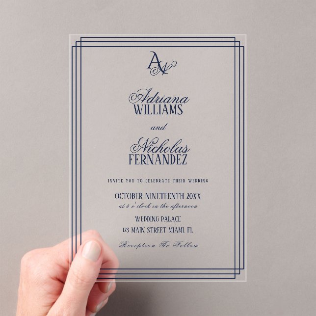 Invitaciones Acrílicas Luxury Monogram Blue Wedding (Insitu (portátil))
