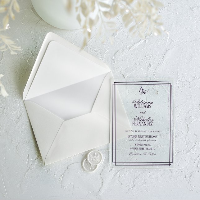 Invitaciones Acrílicas Luxury Monogram Purple Wedding (Subido por el creador)