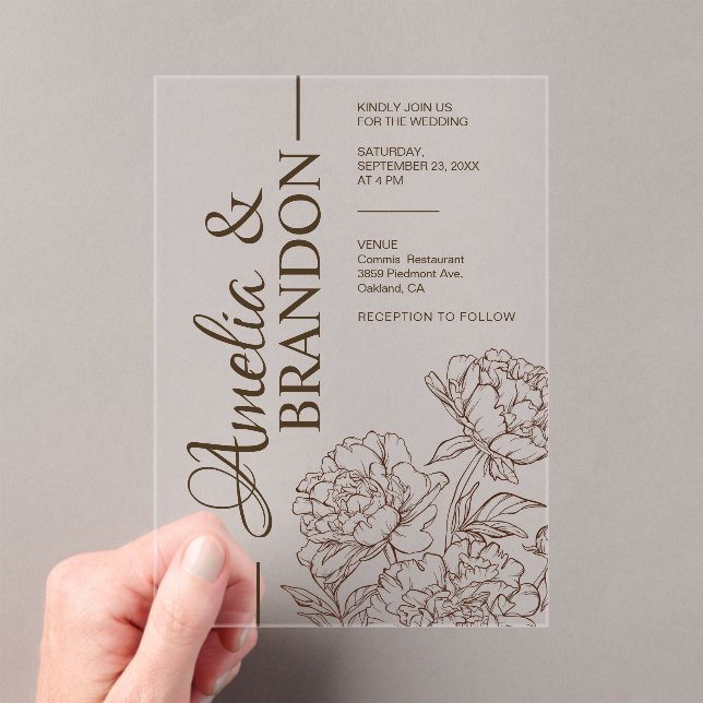 Invitaciones Acrílicas Luxury Peony Minimalist Wedding (Insitu (portátil))