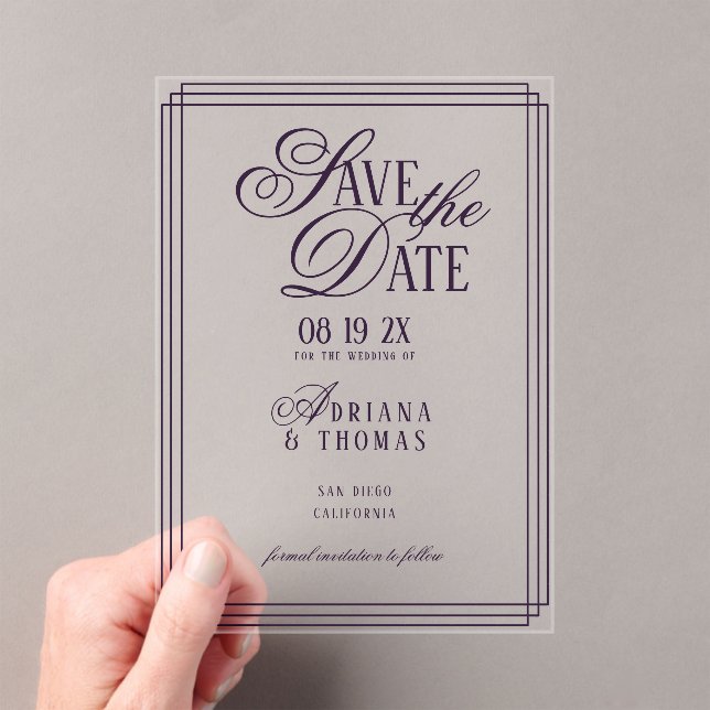 Invitaciones Acrílicas Luxury Purple Wedding Save The Date (Insitu (portátil))