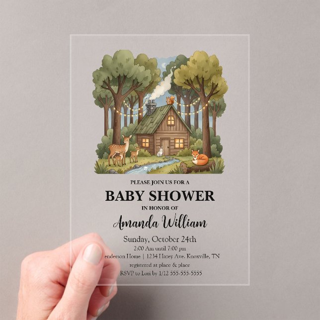 Invitaciones Acrílicas Luxury Woodland Clear Rustic Baby Shower  (Insitu (portátil))