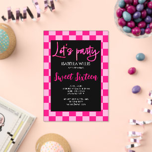 Invitaciones Acrílicas Luz de verificación rosa caliente negro Vamos a fi
