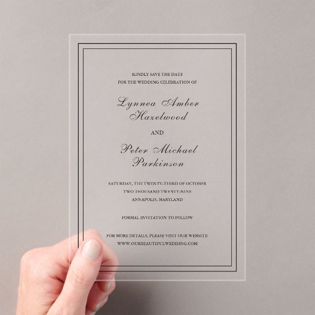 Invitaciones Acrílicas Lynnea simple elegante matrimonio salva la fecha (Insitu (portátil))