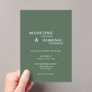 Invitaciones Acrílicas Madeline Forest Green Simple Moderno Boda