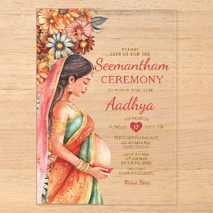 Invitaciones Acrílicas Madre en la ceremonia Seemantham de shower de bebé