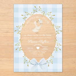 Invitaciones Acrílicas Madre Gansa Tonta Fiesta de Bebé Azul Gingham