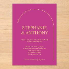Invitaciones Acrílicas Magenta minimal moderna con Boda de arco