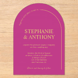 Invitaciones Acrílicas Magenta minimal moderna con Boda de arco