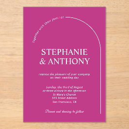 Invitaciones Acrílicas Magenta minimal moderna con Boda de arco
