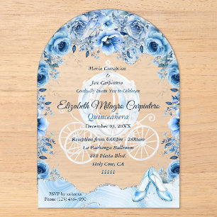 Invitaciones Acrílicas Mágica Cenicienta Azul Bebé Quinceañera