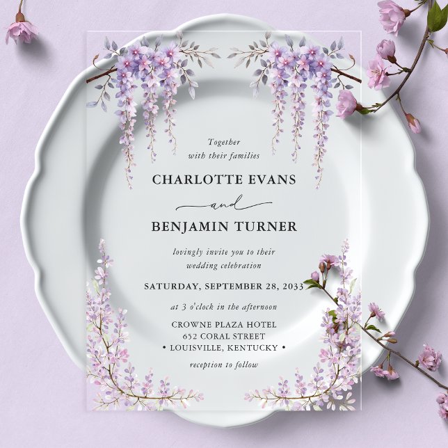 Invitaciones Acrílicas Magnífica acuarela Wisteria Floral Garden Wedding (Subido por el creador)