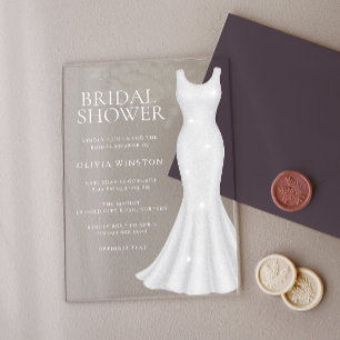 Invitaciones Acrílicas Magnífica ducha de novia vestida de blanco