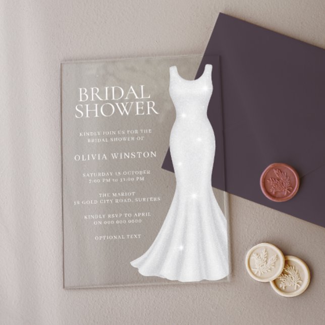 Invitaciones Acrílicas Magnífica ducha de novia vestida de blanco (Subido por el creador)