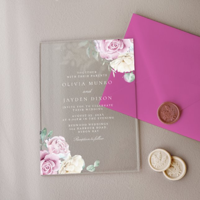Invitaciones Acrílicas Magnífico Boda Floral Botánico y Rubor (Subido por el creador)