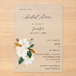 Invitaciones Acrílicas Magnolia White Floral Bridal Shower