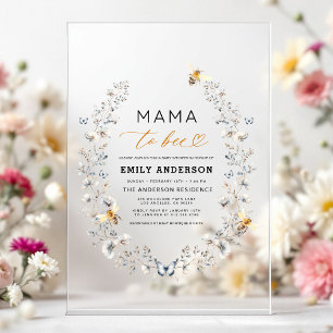 Invitaciones Acrílicas Mama a Abeja Fiesta de Bebé de Flor Silvestre sin 