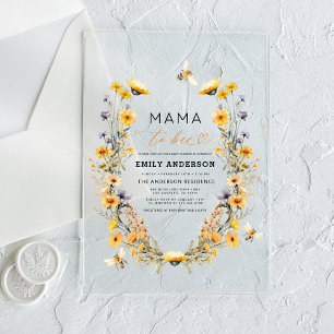 Invitaciones Acrílicas Mamá a Abeja Fiesta de Bebé Silvestre Neutral en G