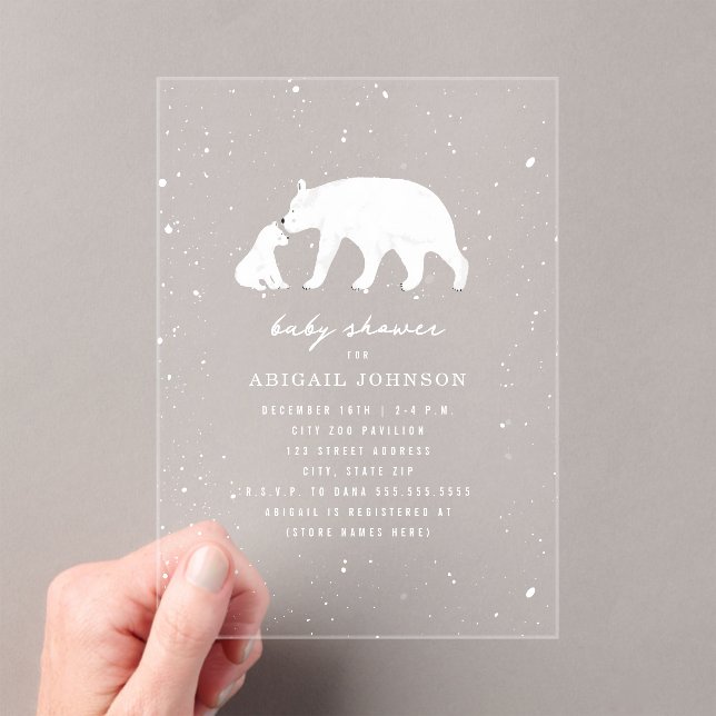 Invitaciones Acrílicas Mamá del oso polar y neutral invernal de Baby Show (Insitu (portátil))