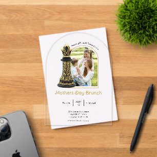 Invitaciones Acrílicas MAMÁ Reina de mi vida, Escritura Dorada Ajedrez Ne