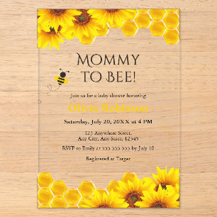 Invitaciones Acrílicas Mami de miel floral amarilla para ser Baby Shower