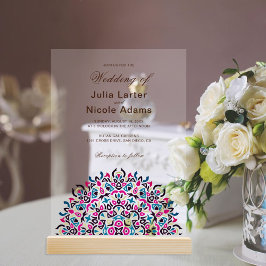 Invitaciones Acrílicas Mandalá geométrico de celosía marroquí Boda