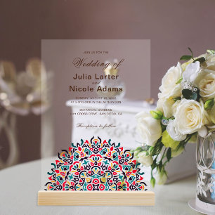 Invitaciones Acrílicas Mandalá geométrico de celosía marroquí Boda