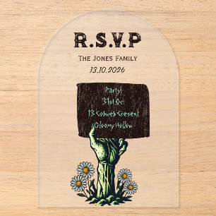 Invitaciones Acrílicas Mano de Zombie Gótico Halloween 