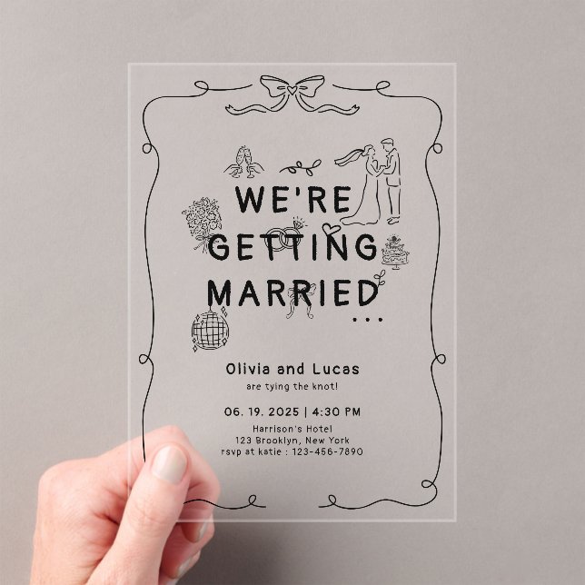 Invitaciones Acrílicas Mano romántica dibujada por un caprichoso Boda bla (Insitu (portátil))