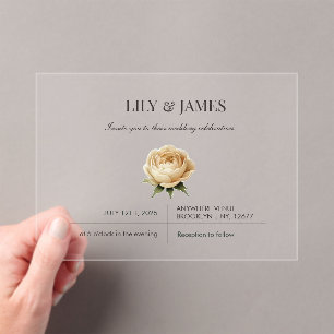 Invitaciones Acrílicas Mantequilla color de agua amarillo Floral Clásico