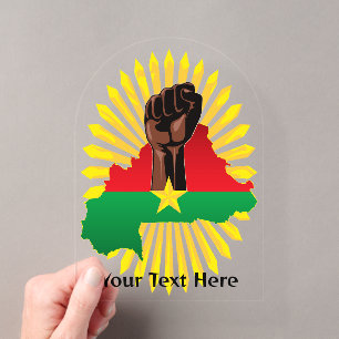 Invitaciones Acrílicas Mapa de Burkina Faso, Bandera y Puño de la Revoluc