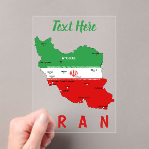Invitaciones Acrílicas Mapa de Irán con bandera y emblema