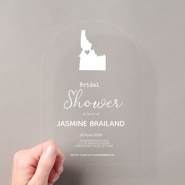 Invitaciones Acrílicas Mapa moderno de Idaho para despedida de soltera   (Insitu (portátil))