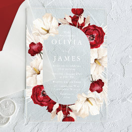 Invitaciones Acrílicas Maravillosas flores rojas y blancas, hermosa Boda