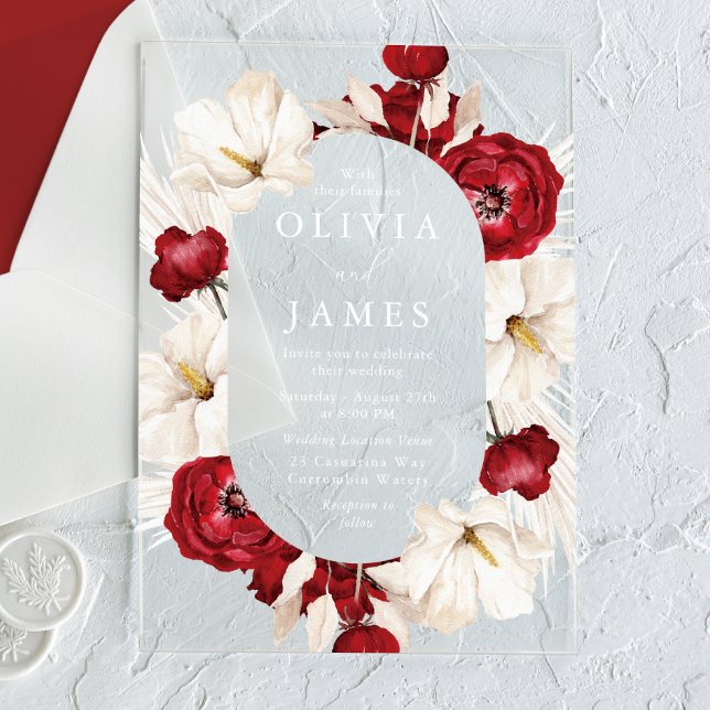 Invitaciones Acrílicas Maravillosas flores rojas y blancas, hermosa Boda (Subido por el creador)