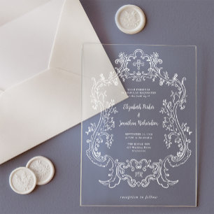 Invitaciones Acrílicas Marco Antiguo Blanco Regio Boda