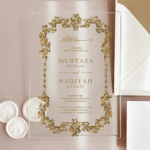 Invitaciones Acrílicas Marco Antiguo Dorado Boda Musulmana Gilded