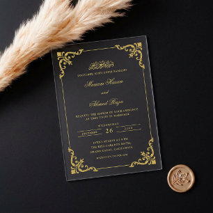 Invitaciones Acrílicas Marco Antiguo Rococó Boda Musulmana Escritura Dora