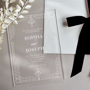 Invitaciones Acrílicas Marco blanco elegante Boda formal atemporal