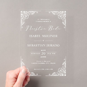 Invitaciones Acrílicas Marco Blanco Ornate Nuestra Boda Boda Española