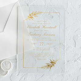 Invitaciones Acrílicas Marco Botánico Elegante Boda de Oro