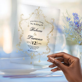 Invitaciones Acrílicas Marco de boda de caligrafía dorada falsa chic