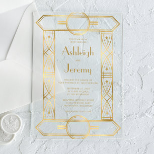 Invitaciones Acrílicas Marco de Boda Vintage Deco Dorado