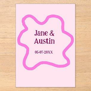 Invitaciones Acrílicas Marco de borde de boda retro pastel rosa nombre fe