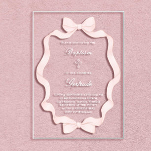 Invitaciones Acrílicas marco de cinta rosa Bautizo